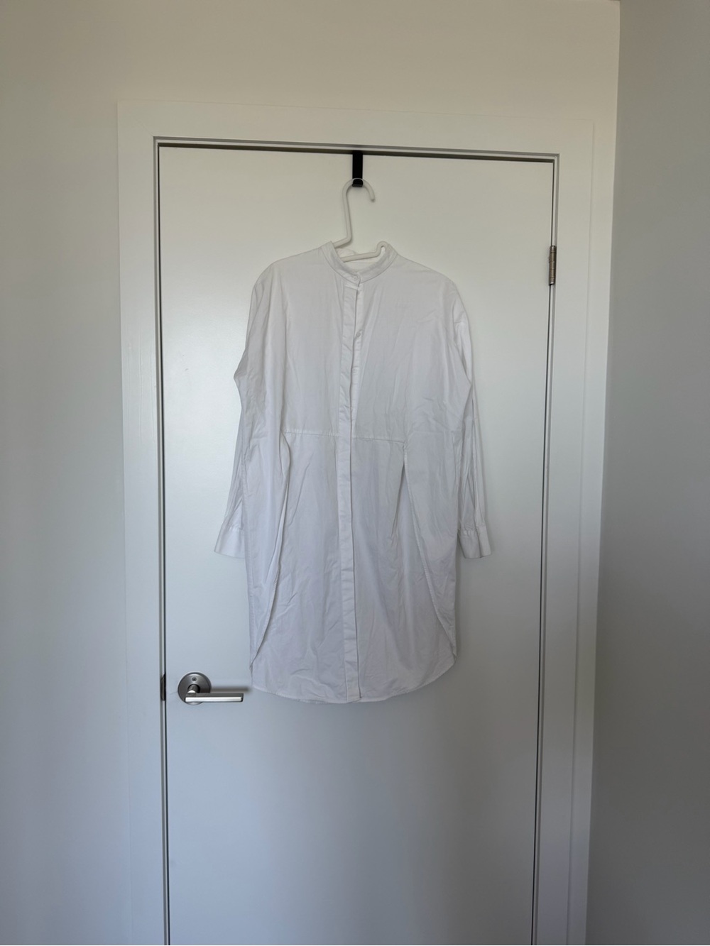 COS White Longline Shirt Dress with Mandarin Collar